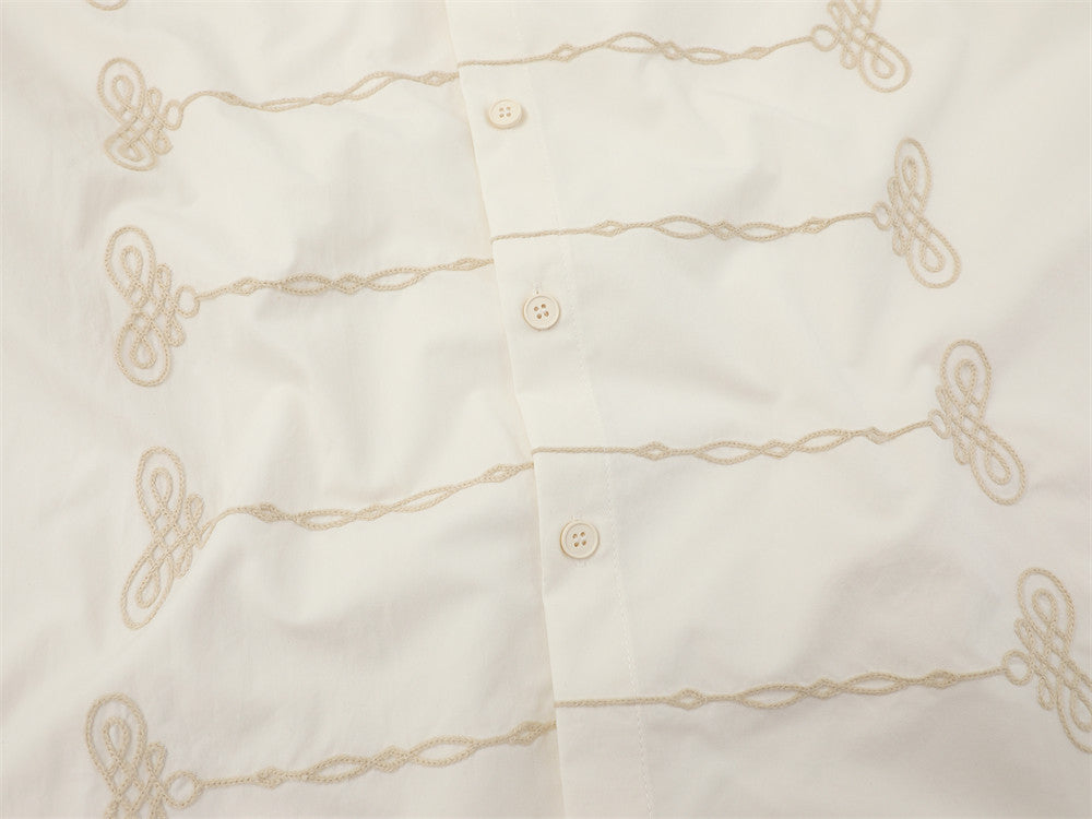 Chain Embroidered Short Sleeve Shirt – Relaxed Fit Streetwear Button-Up