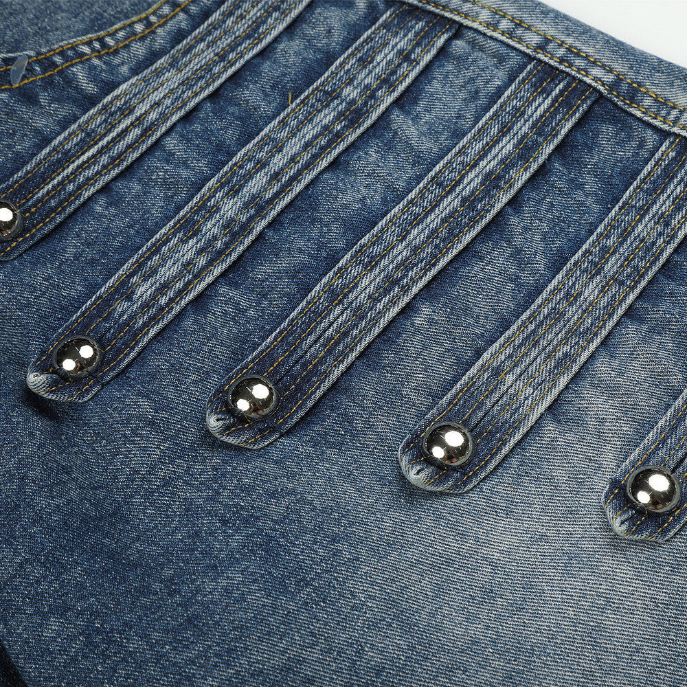Baggy Wide-Leg Jeans Men – Distressed Denim with Double-Row Stud Detail
