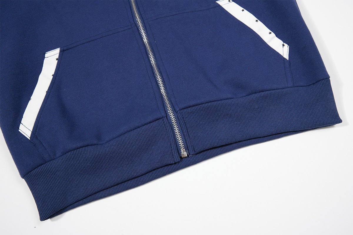 Sweat à capuche graphique bleu marine – Sweat cropped zippé avec écusson chien cartoon