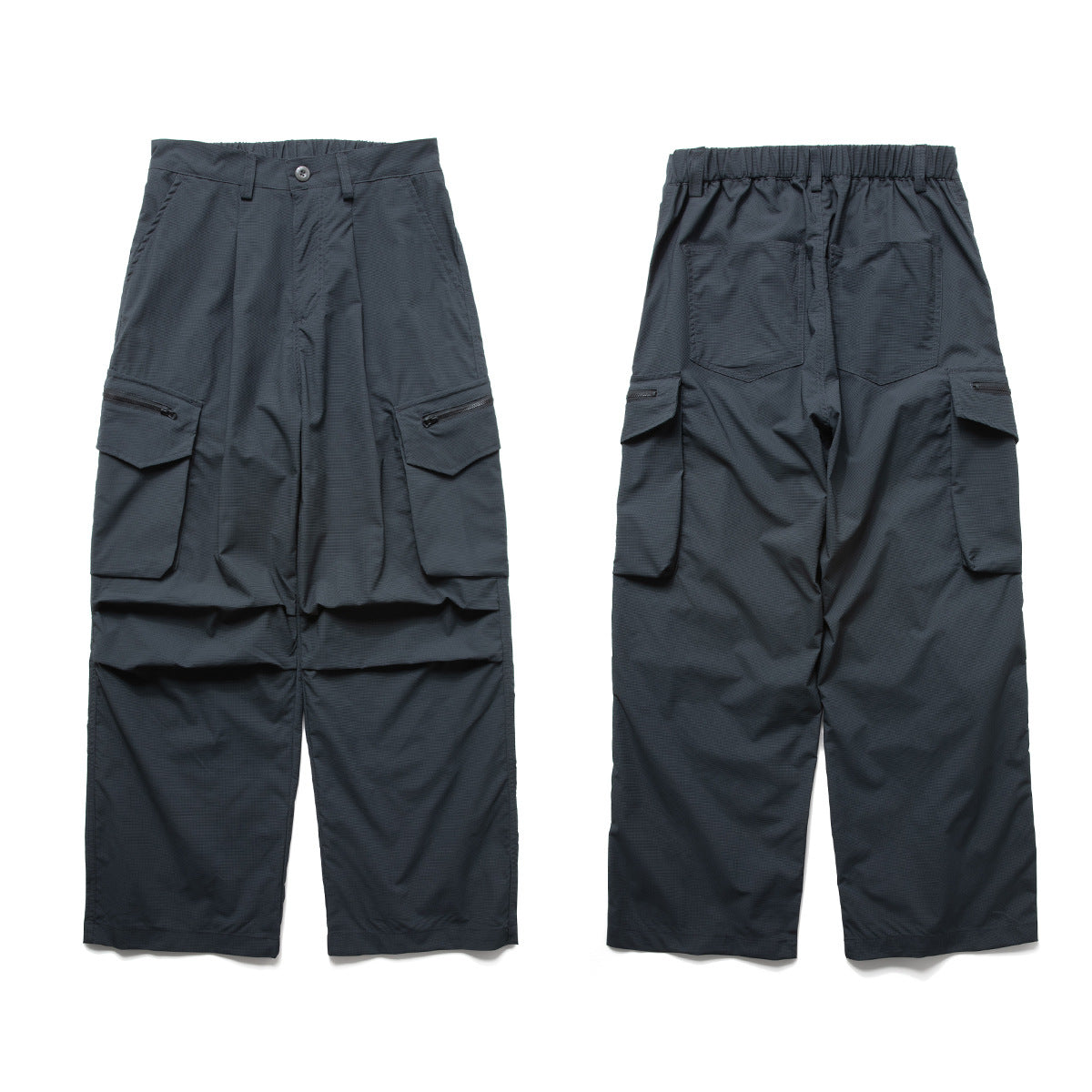 Wide-Leg Cargo Pants with Zipper Pockets – Ripstop Nylon, Relaxed Fit