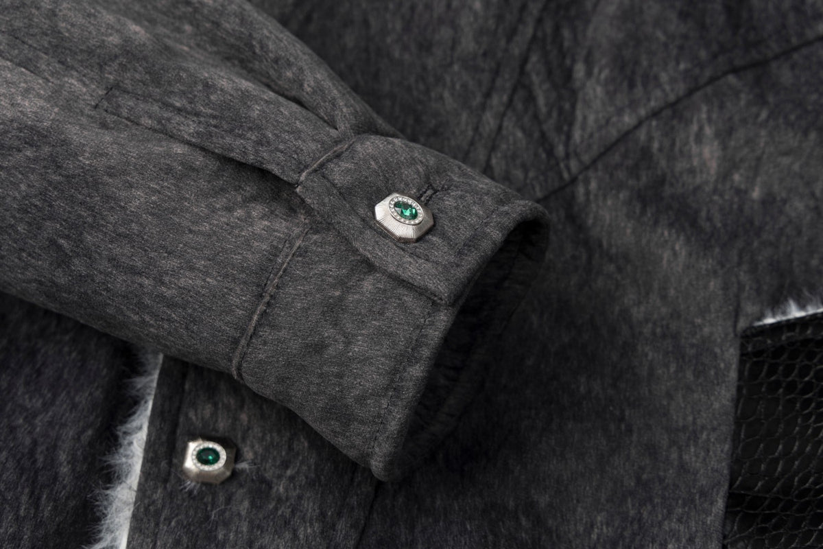 Faux Fur Trim Hooded Bomber Jacket – Textured Fleece with PU Leather Panels