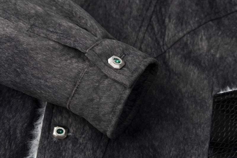 Faux Fur Trim Hooded Bomber Jacket – Textured Fleece with PU Leather Panels