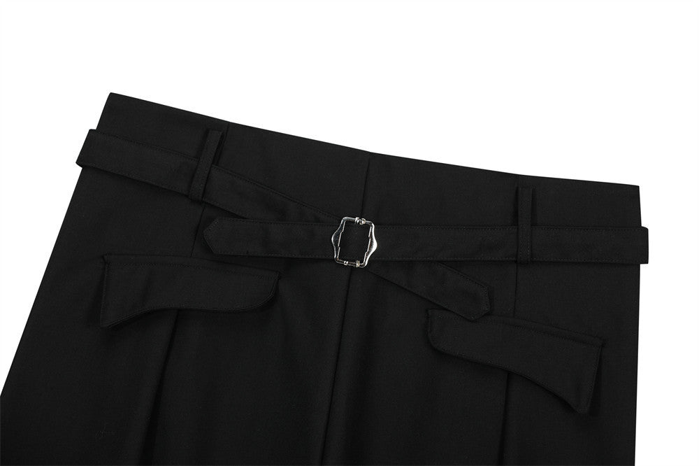 Wide-Leg Pleated Trousers with Wrap Waist Detail