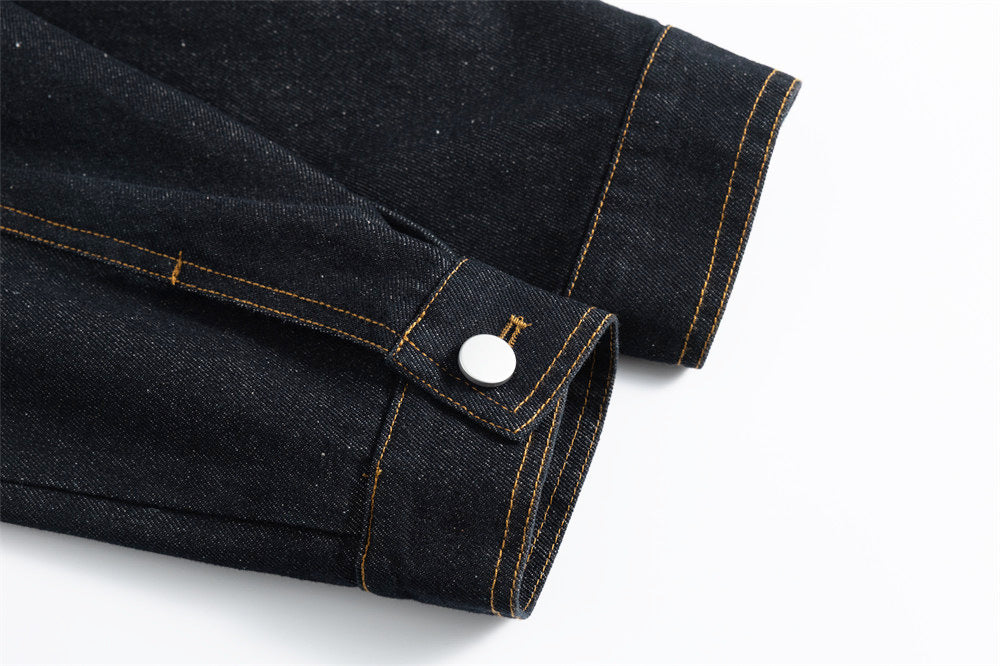 Men's Raw Denim Jacket with Corduroy Collar — Deconstructed Seam Design