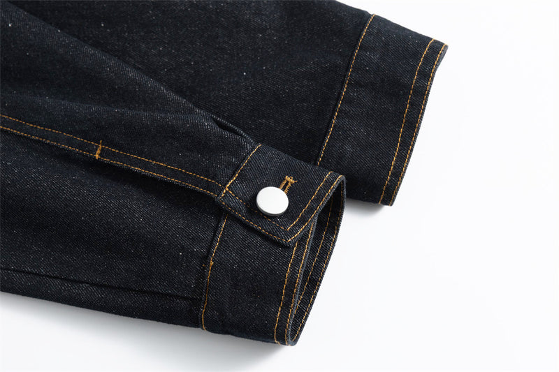 Men's Raw Denim Jacket with Corduroy Collar — Deconstructed Seam Design
