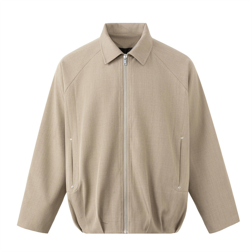 Oversized Zip-Up Harrington Jacket – Pleated Hem Workwear Style