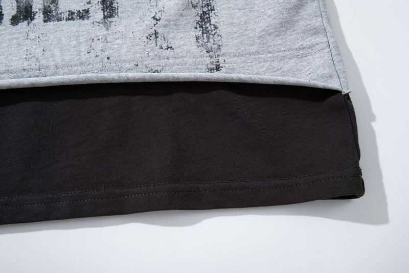 T-shirt oversize color block à motif, manches longues – Haut streetwear à effet deux pièces