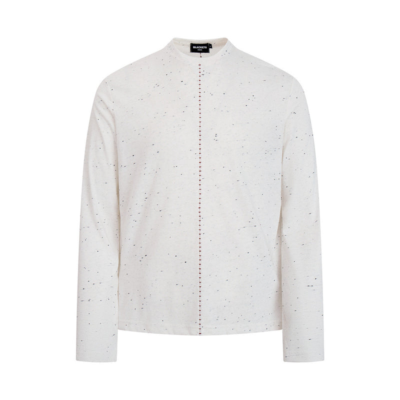 Speckled Long-Sleeve T-Shirt – Mock Neck Relaxed Fit with Center Seam Detail