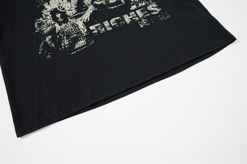 Faux Two-Piece Layered Long Sleeve Graphic Tee – Acid Wash & Camo Print