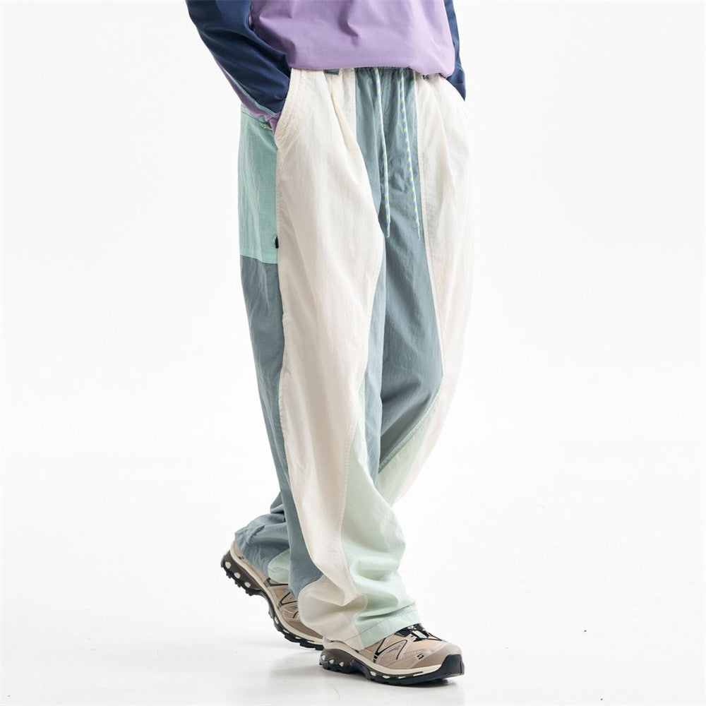 Wide-Leg Colorblock Track Pants – Relaxed Fit Outdoor Sport Trousers