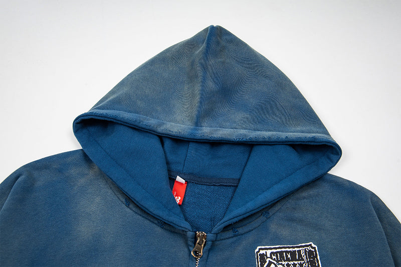 Hoodie zippé Drop Nasty délavé – Streetwear oversize à imprimé graffiti
