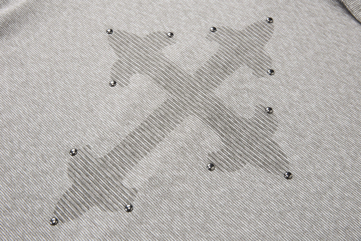 Polo manches longues avec écusson croix clouté – Haut streetwear vintage à ourlet brut