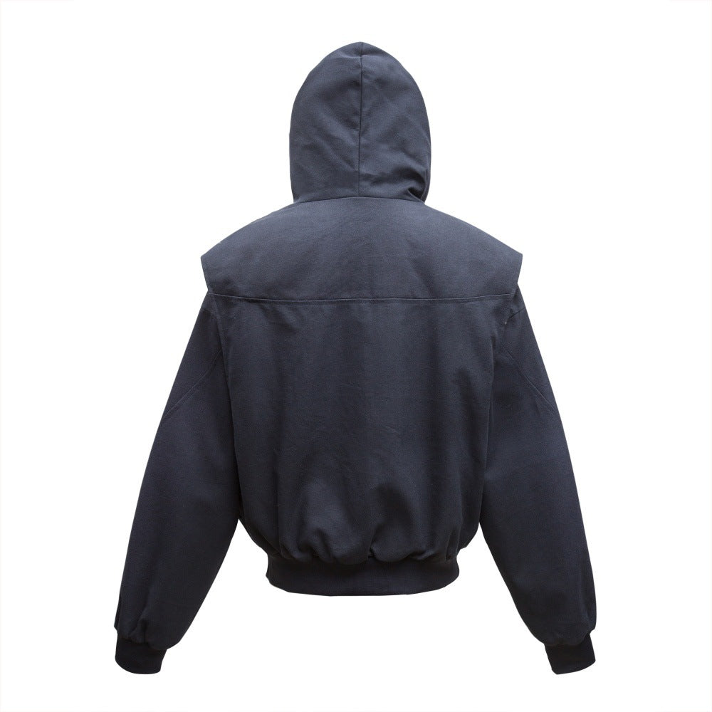 Oversized Hooded Bomber Jacket with Sherpa-Lined Hood & Decorative Buttons