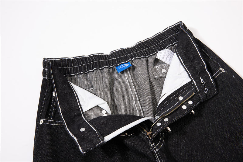 Herren-Cargojeans mit weitem Bein, Klappverschluss und Kontrastnähten