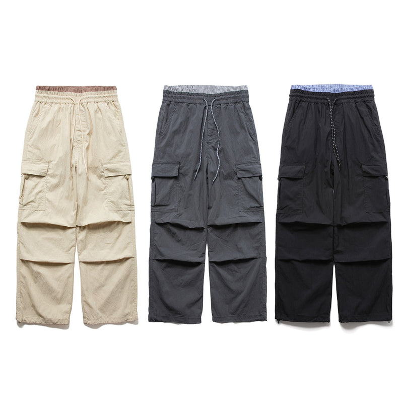 Wide-Leg Cargo Pants with Elastic Waist & Multi-Pocket Design