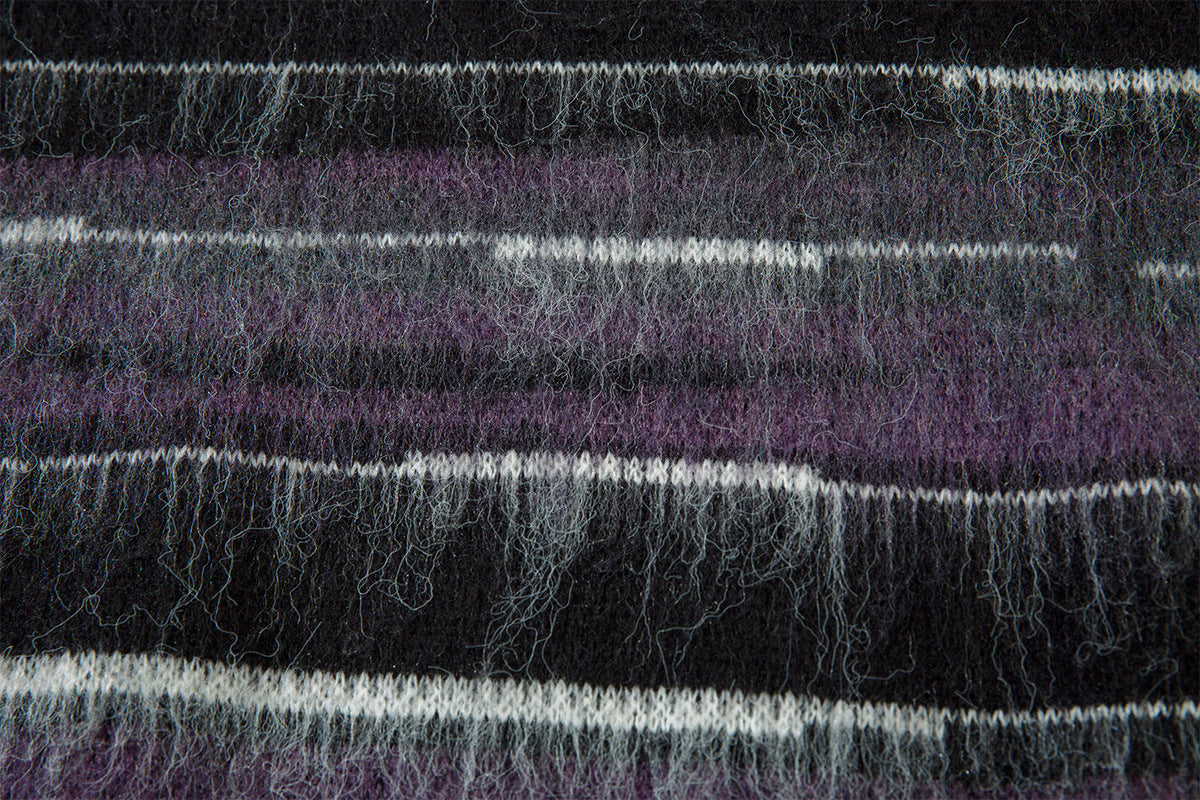 Striped Fuzzy Knit Crew Neck Sweater – Relaxed Fit Mohair-Style Pullover