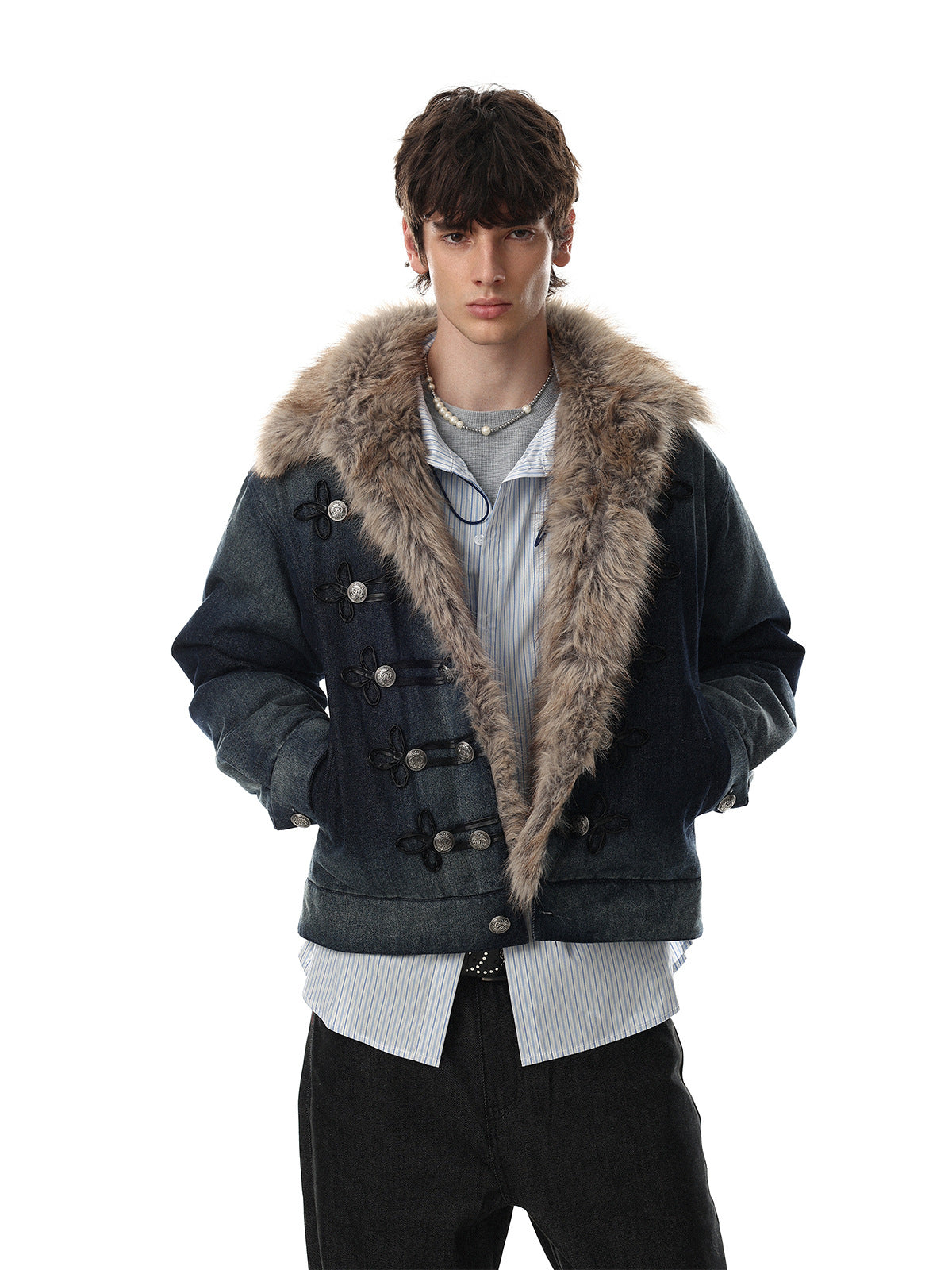 Fur Collar Denim Jacket – Fleece-Lined Vintage Moto Style