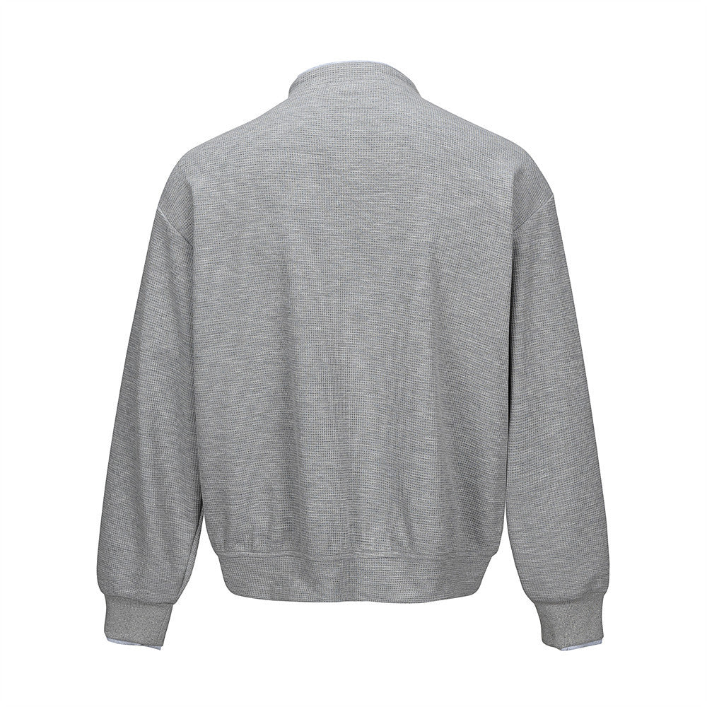 Herren-Bomber-Cardiganjacke aus Waffelstrick mit Stehkragen – Lässige Passform