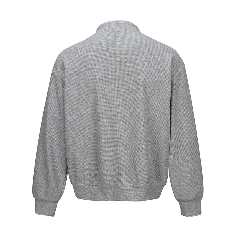 Herren-Bomber-Cardiganjacke aus Waffelstrick mit Stehkragen – Lässige Passform