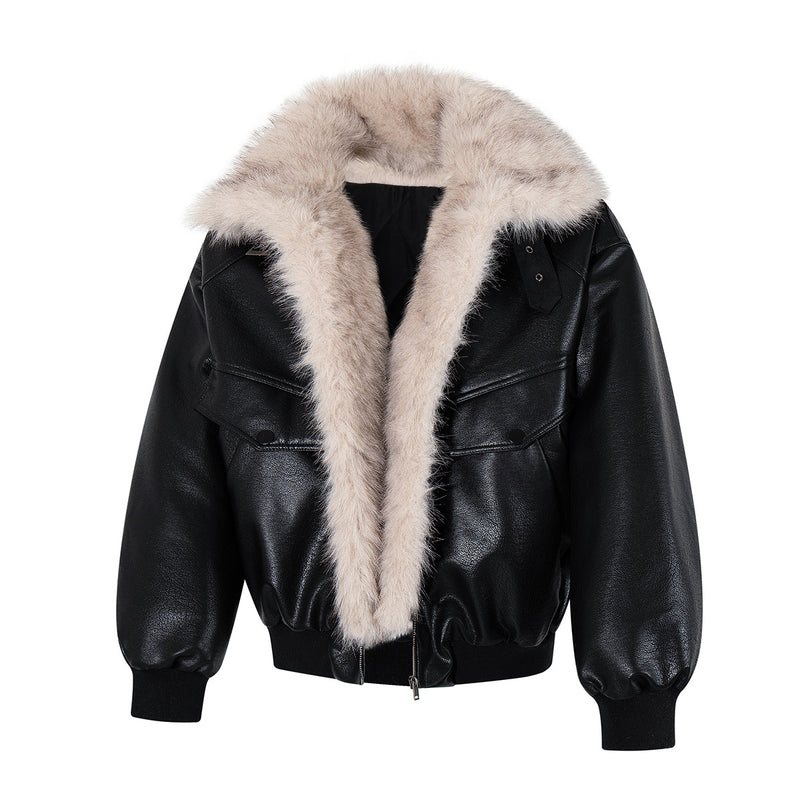 Leather Bomber Jacket with Removable Faux Fur Collar — Vintage American Aviator