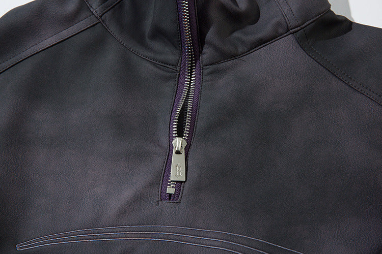 Sweat-shirt SMK à demi-zip – Col montant vintage effet délavé à l’acide