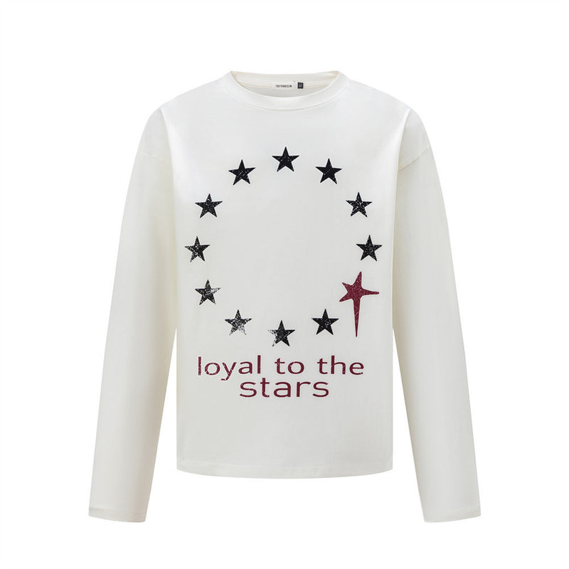 Men's Star Circle Print Long-Sleeve Crew Neck T-Shirt – Streetwear Graphic Tee