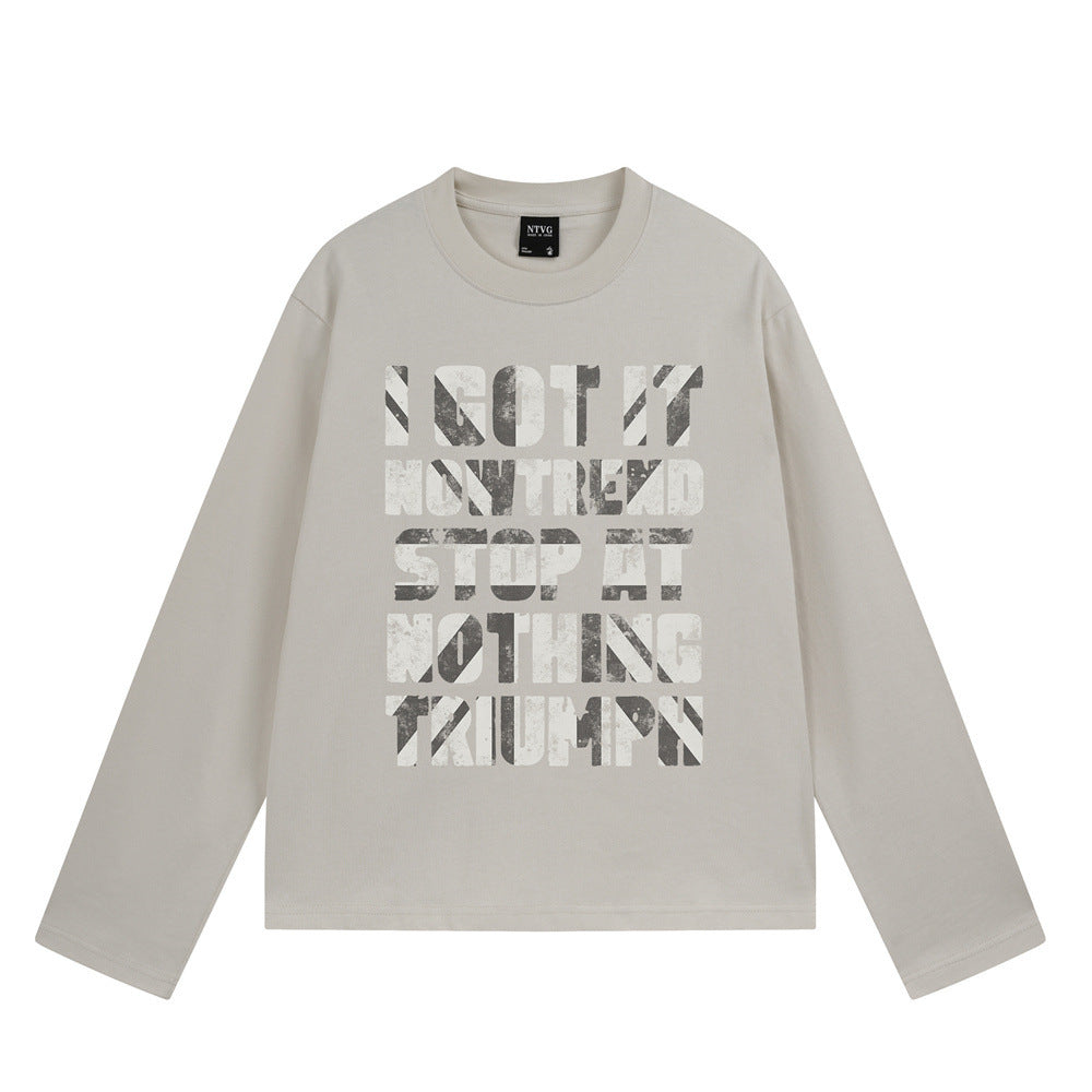 Long Sleeve Graphic T-Shirt – Distressed Letter Print, Relaxed Fit