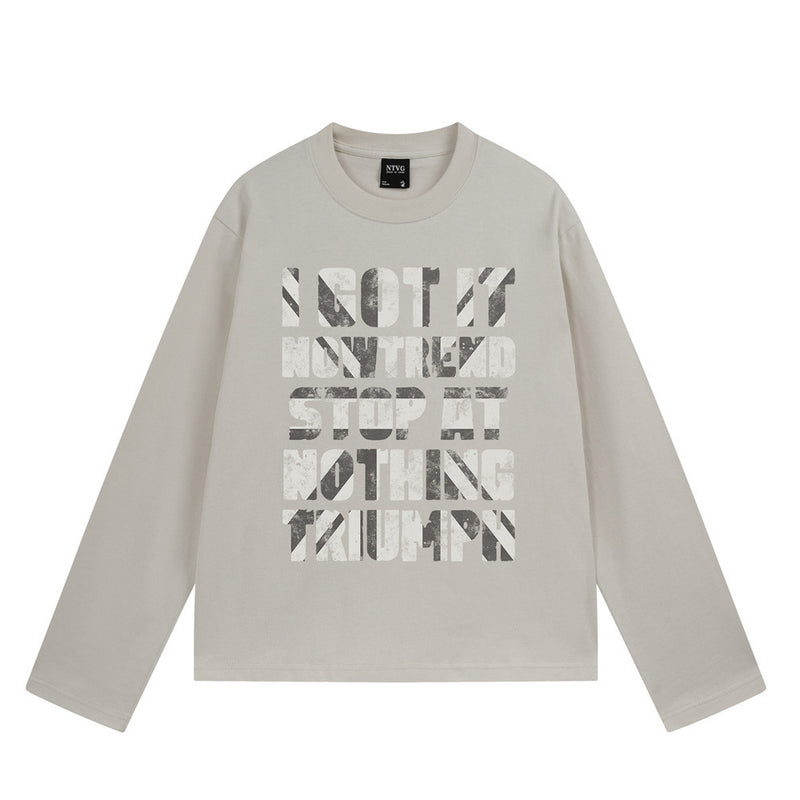 Long Sleeve Graphic T-Shirt – Distressed Letter Print, Relaxed Fit