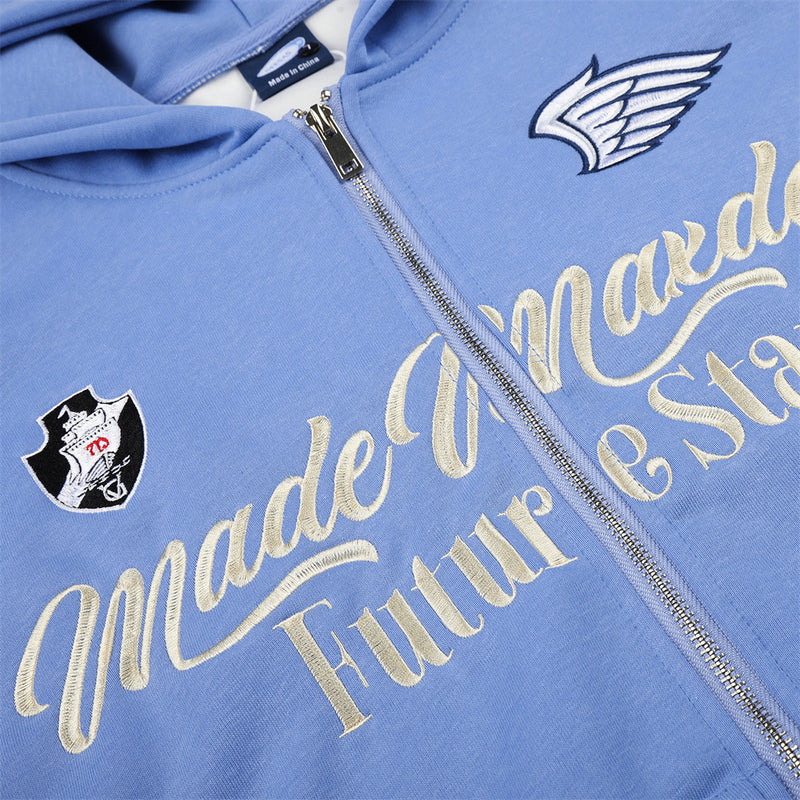 Embroidered Zip-Up Hoodie – Oversized Streetwear Varsity Style