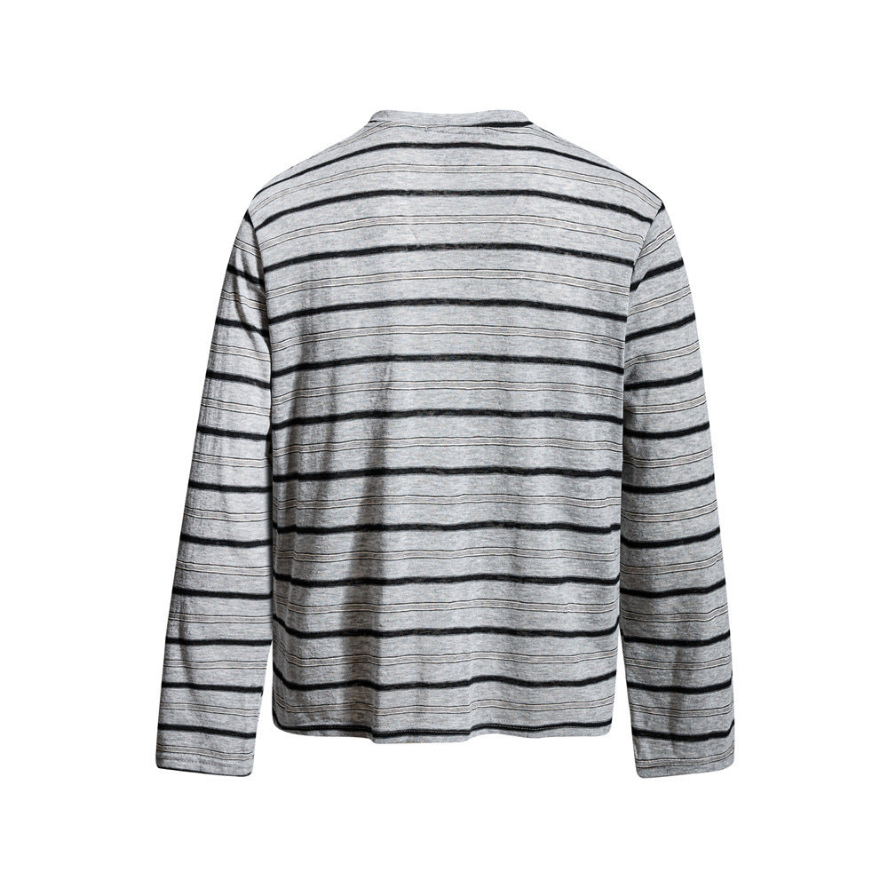 Men's Striped Long Sleeve Henley T-Shirt – Relaxed Fit