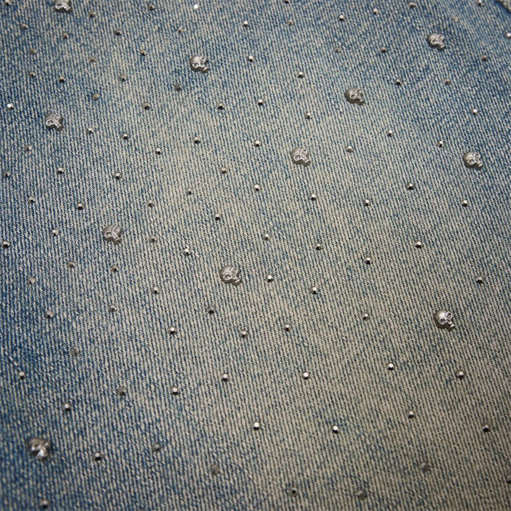Wide-Leg Jeans Men – Vintage Wash Rhinestone Straight-Fit Denim