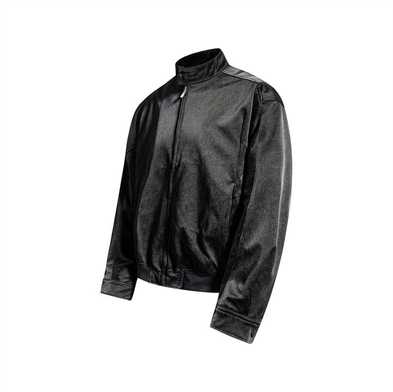 Blouson bomber homme oversize en similicuir PU – Col montant et zip intégral