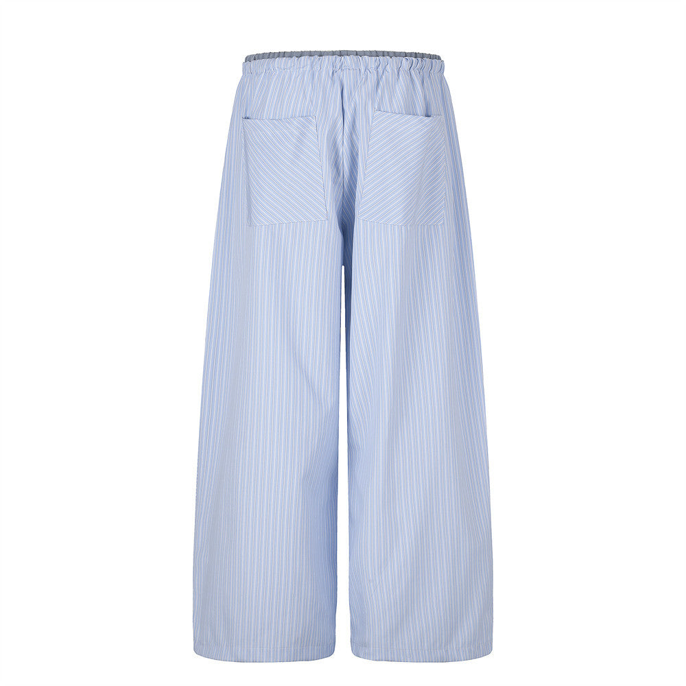 Japanese Striped Wide-Leg Pants – Irregular Patchwork Double Waistband Relaxed F