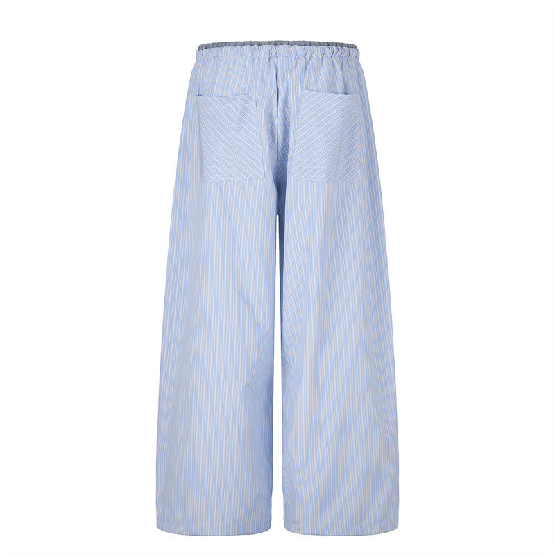 Japanese Striped Wide-Leg Pants – Irregular Patchwork Double Waistband Relaxed F