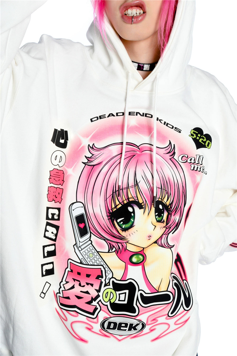 Y2K Aesthetic Anime Hoodie – Retro Manga Girl Graphic Pullover with Kawaii Phone Design