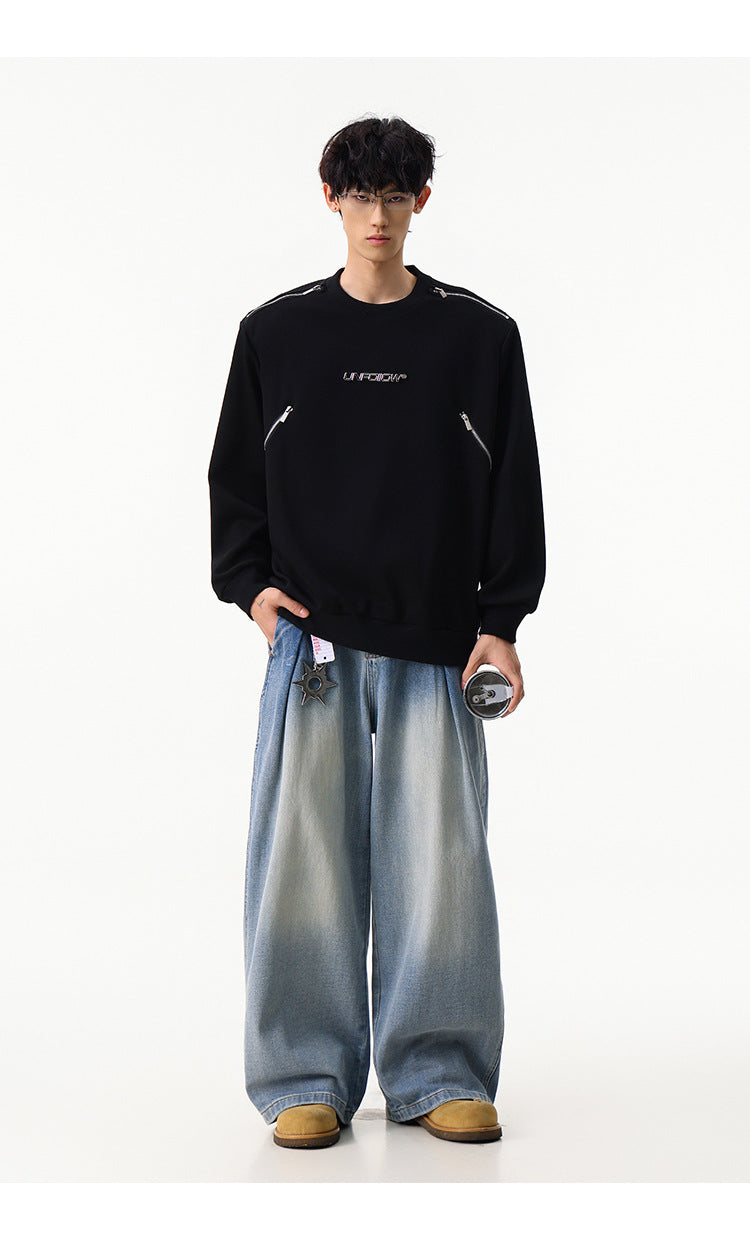 Sweat col rond inspiré du style moto avec détail zippé