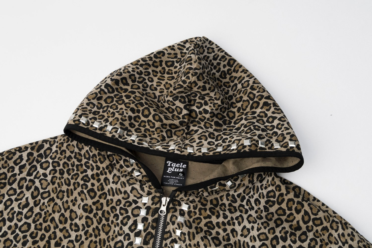 Leopard-Zip-Hoodie Streetwear – Kristallnieten-Details, lange Ärmel