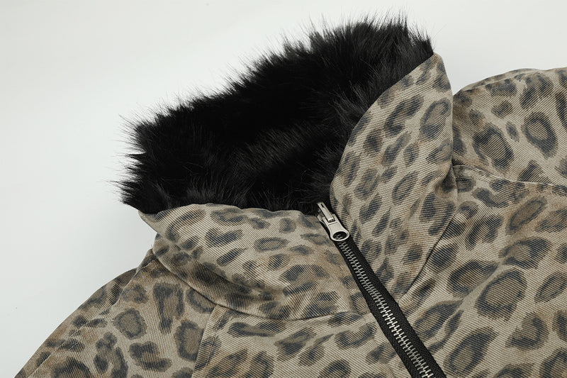 Reversible Faux Fur & Leopard Print Bomber Jacket – Oversized Retro American