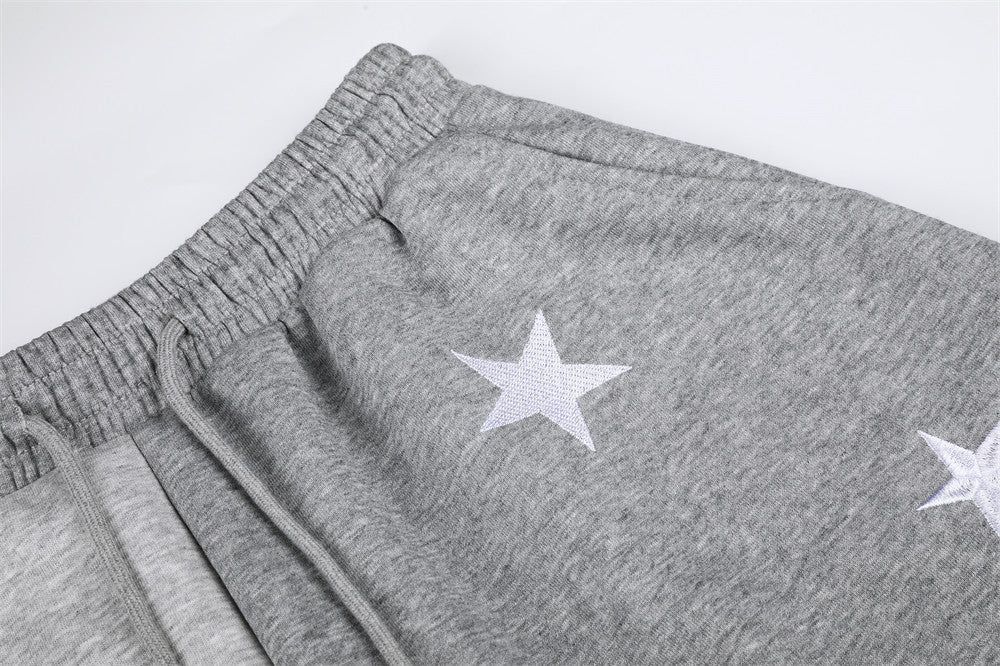 Star Embroidery Colorblock Wide-Leg Sweatpants – Oversized Baggy Street Style