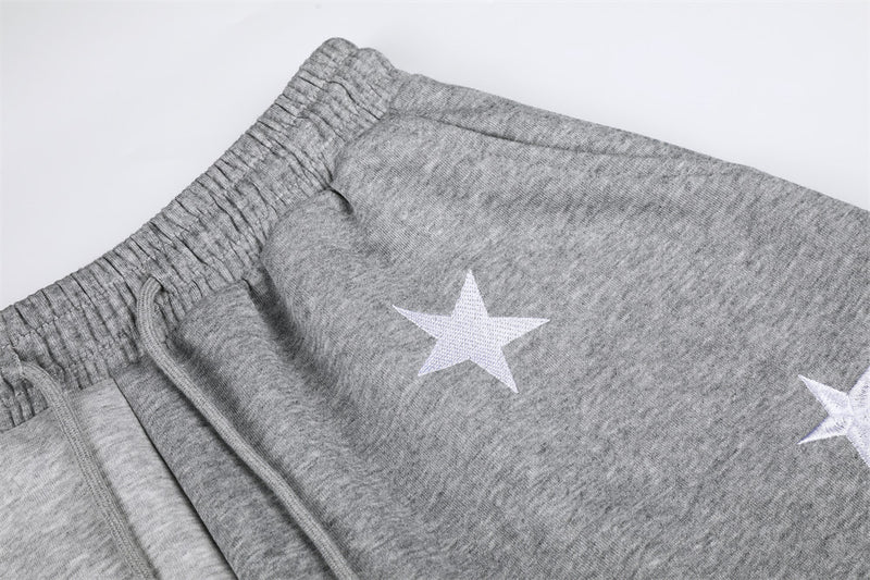 Star Embroidery Colorblock Wide-Leg Sweatpants – Oversized Baggy Street Style