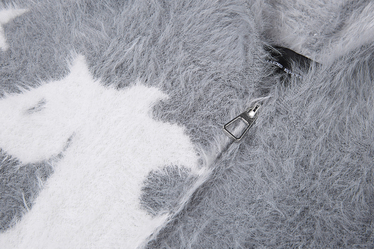 Sweat à capuche zippé en maille duveteuse – Motifs licorne et étoiles