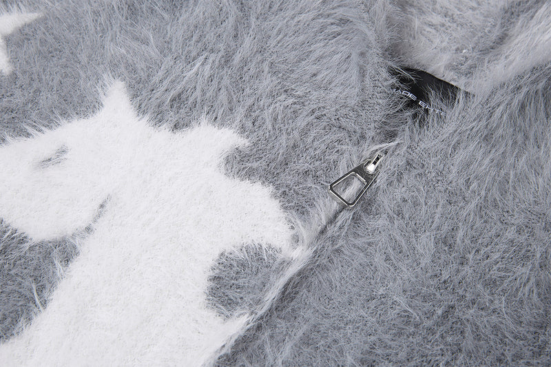 Sweat à capuche zippé en maille duveteuse – Motifs licorne et étoiles