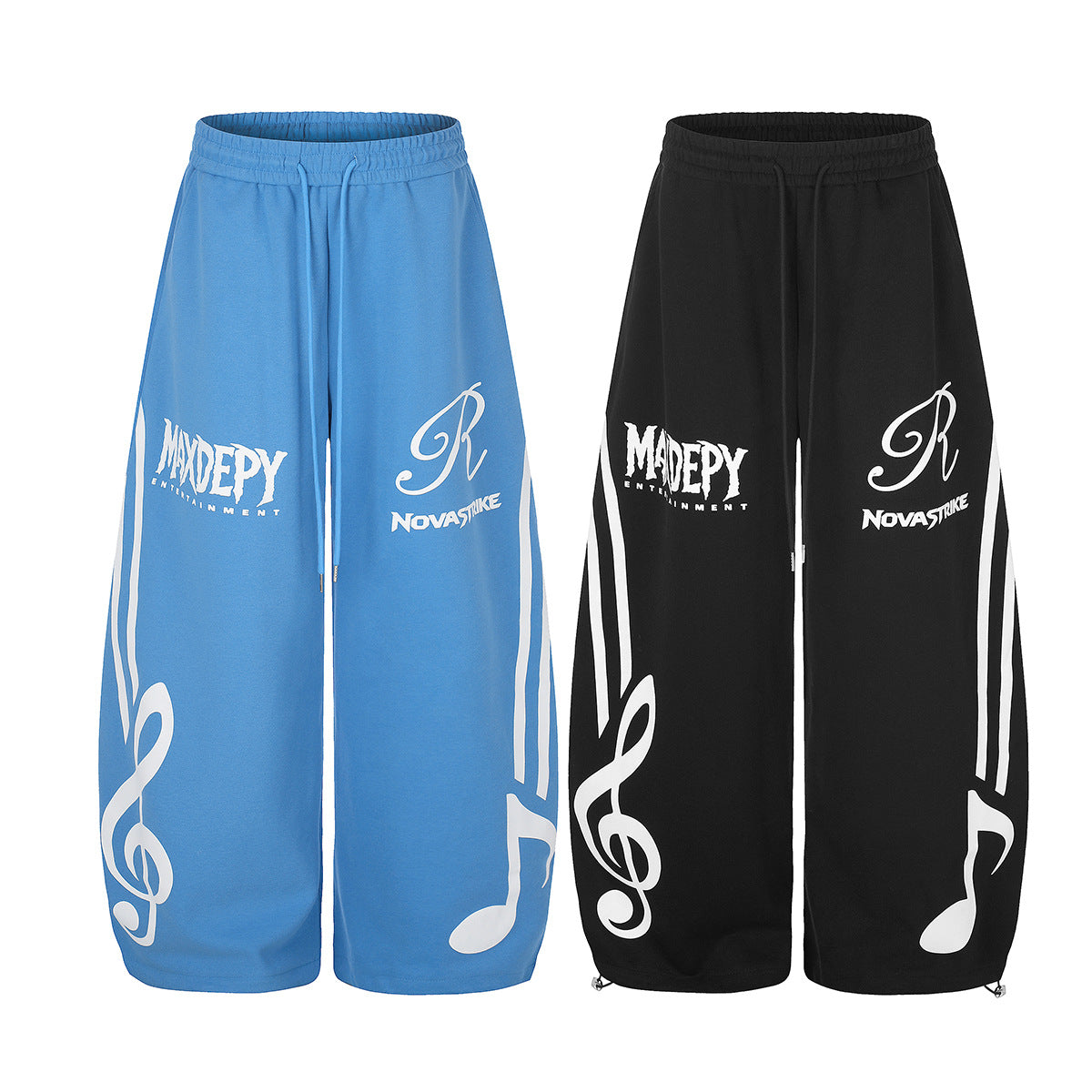 Pantalon de survêtement à jambes larges avec motif notes de musique – Jogging baggy streetwear