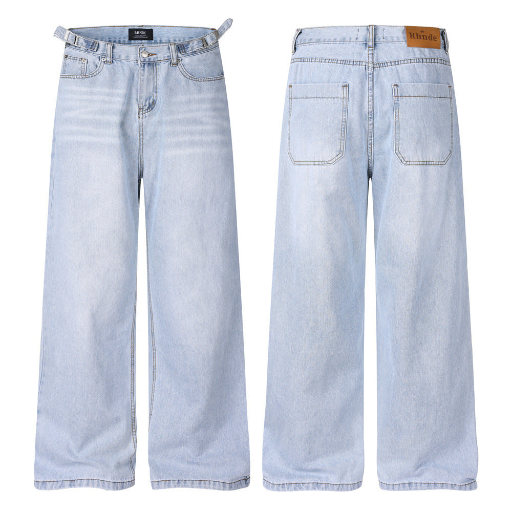 Vaqueros wide-leg de lavado claro – Pantalones vaqueros vintage de corte recto y baggy para hombre