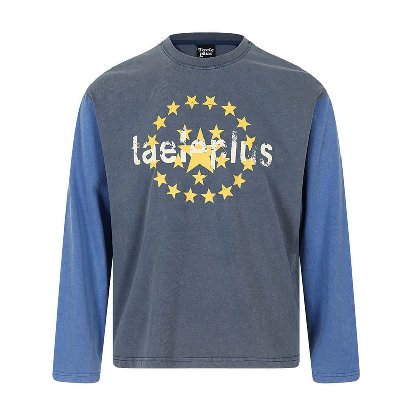 Long Sleeve Star Print Vintage Washed Oversized T-Shirt