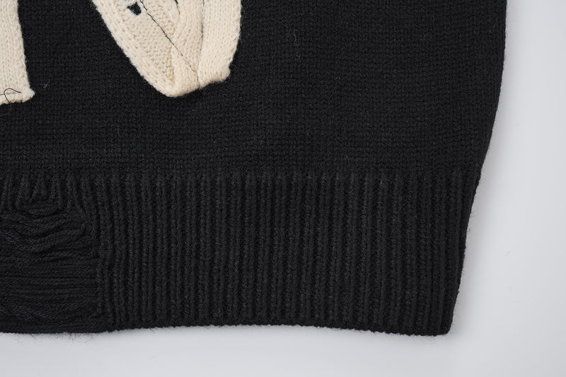 Pull col rond oversize en maille usée avec motif de lettres appliquées