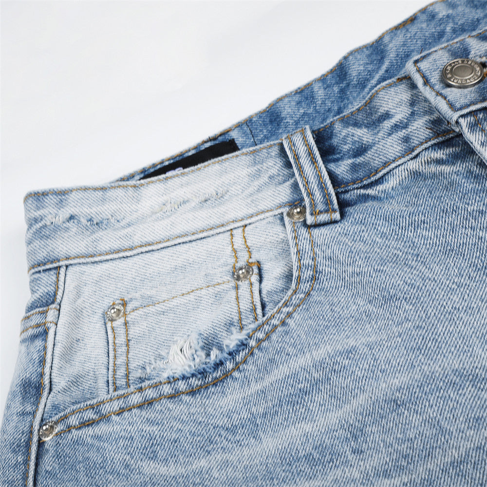 Wide-Leg Distressed Denim Shorts – Light Wash Retro Baggy Fit