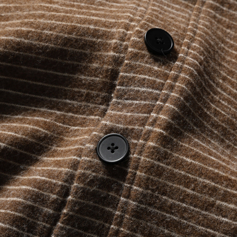 Striped Stand-Collar Bomber Jacket – Relaxed Fit Button-Front Outerwear