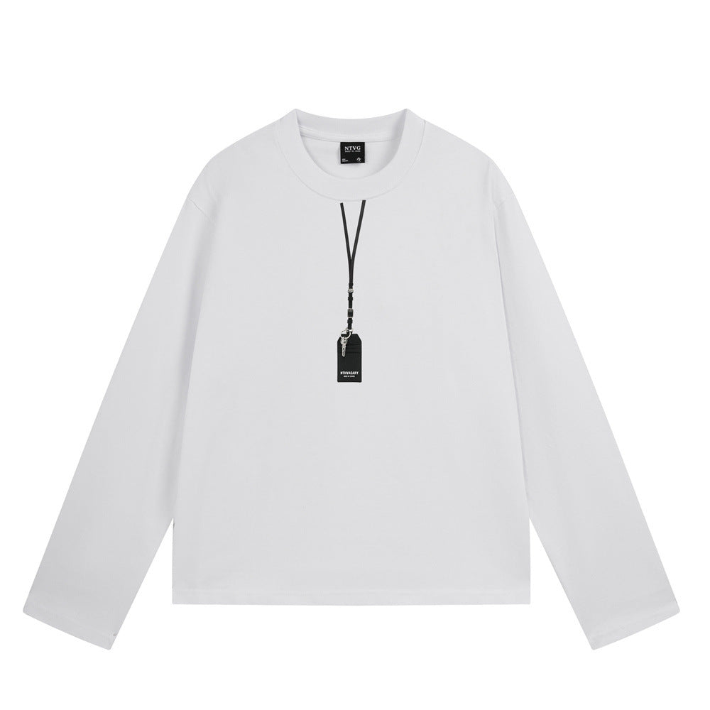 Men's Long Sleeve Crewneck T-Shirt with Pendant Tag Detail – Relaxed Fit