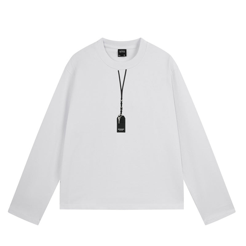 Men's Long Sleeve Crewneck T-Shirt with Pendant Tag Detail – Relaxed Fit